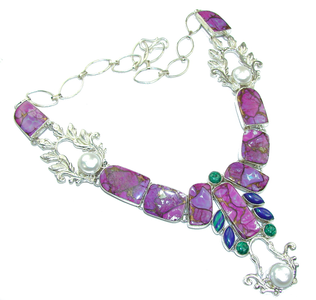 Lavender Spin Copper Purple Turquoise Sterling Silver Necklace