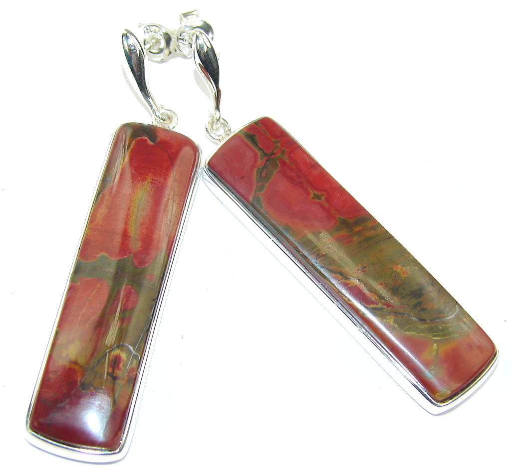 Beautiful Red Creek Jasper Sterling Silver Earrings / Long