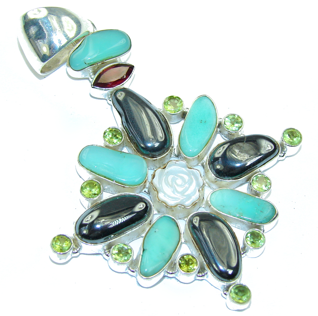 Large!! Magnificent Flower Hematite sterling Silver Pendant