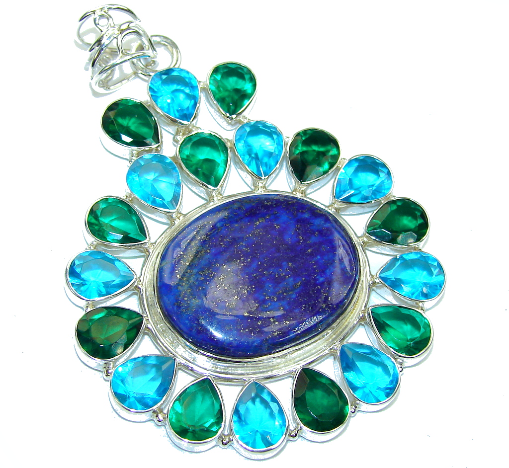 Big! Excellent Blue Lapis Lazuli Sterling Silver Pendant