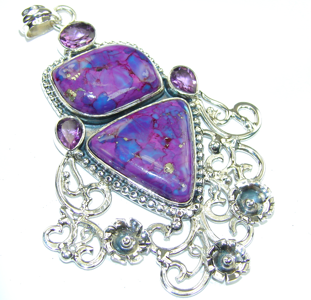 Big! Lavender Beauty Turquoise Sterling Silver Pendant