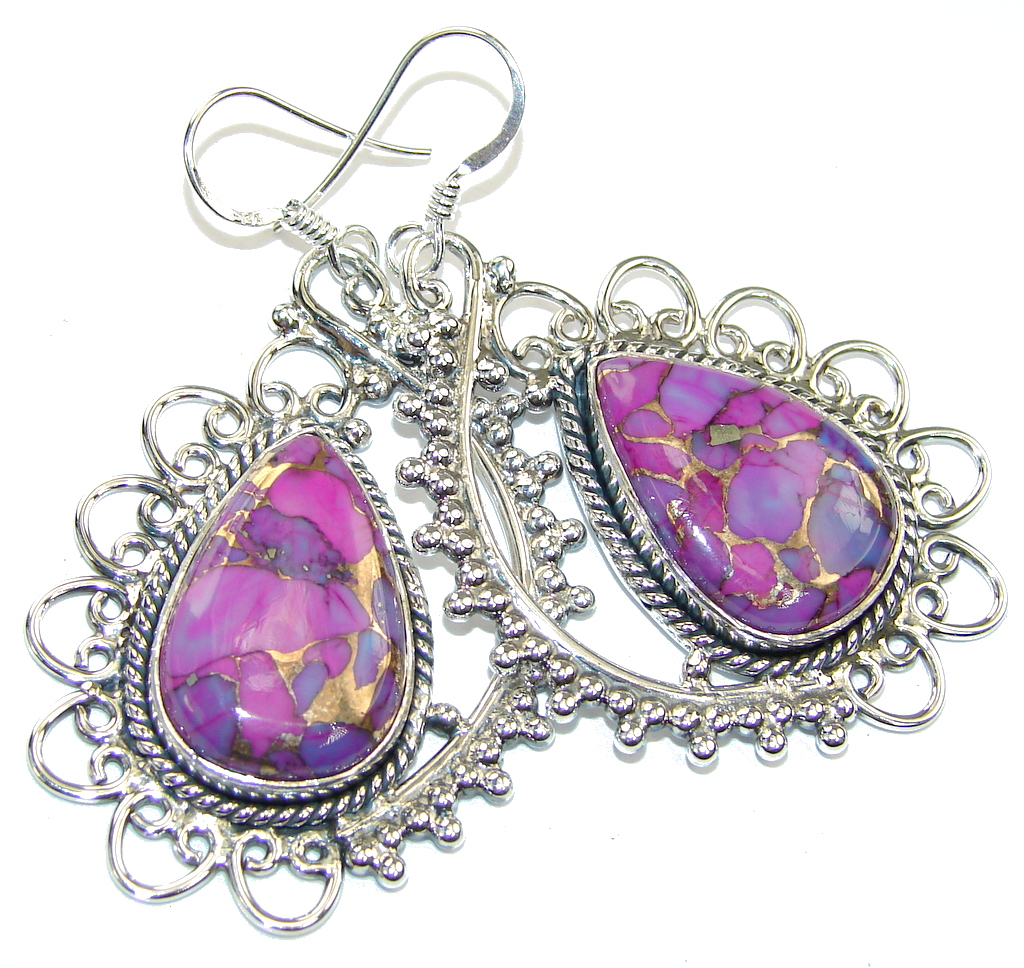 Big! Secret Beauty Copper Purple Turquoise Sterling Silver earrings
