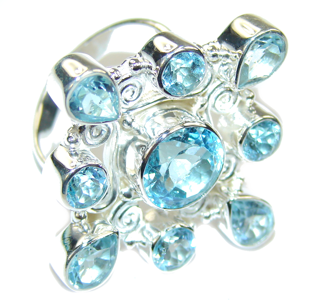 Big! Amazing Swiss Blue Topaz Sterling Silver Ring s. 8