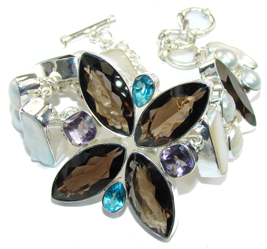 Beautiful Brown Smoky Topaz & Citrine Sterling Silver Bracelet