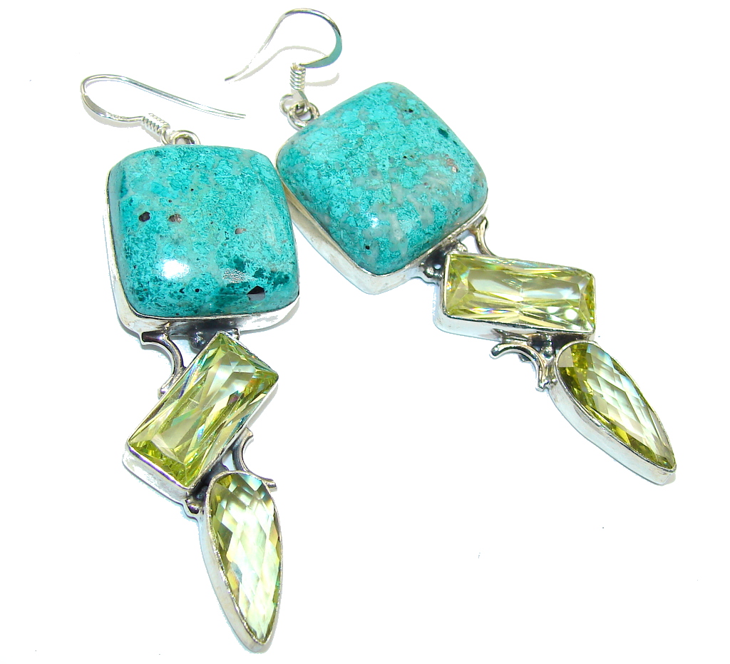 Bohemian Style Mint Turquoise Sterling Silver earrings