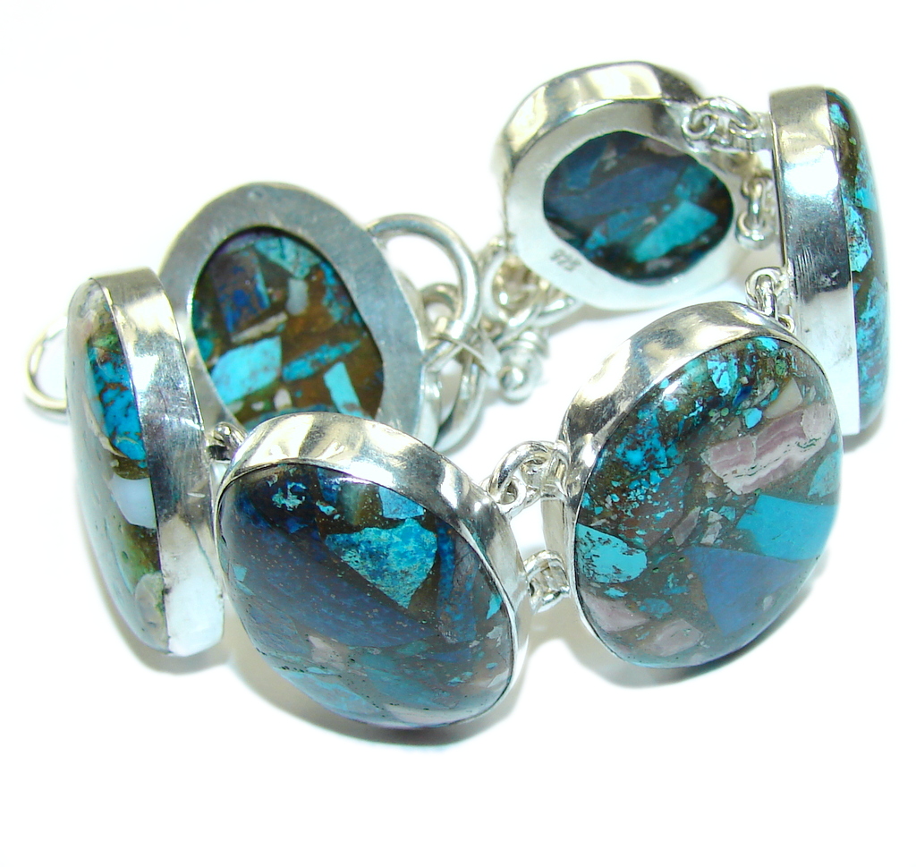 New! Crushed Blue Copper Turquoise Sterling Silver Bracelet