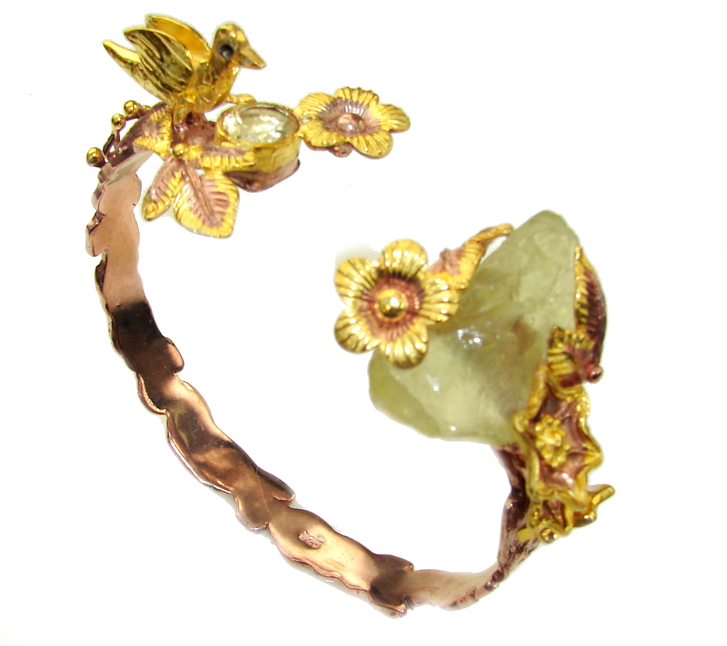 Golden Garden Genuine Rough Citrine, Gold PLated Sterling Silver Bracelet / Cuff