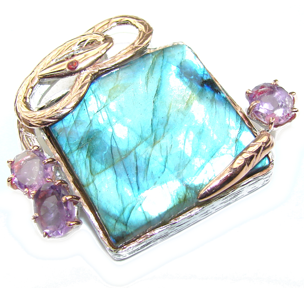 Golden Snake AAA Fire Labradorite Sterling Silver Pendant