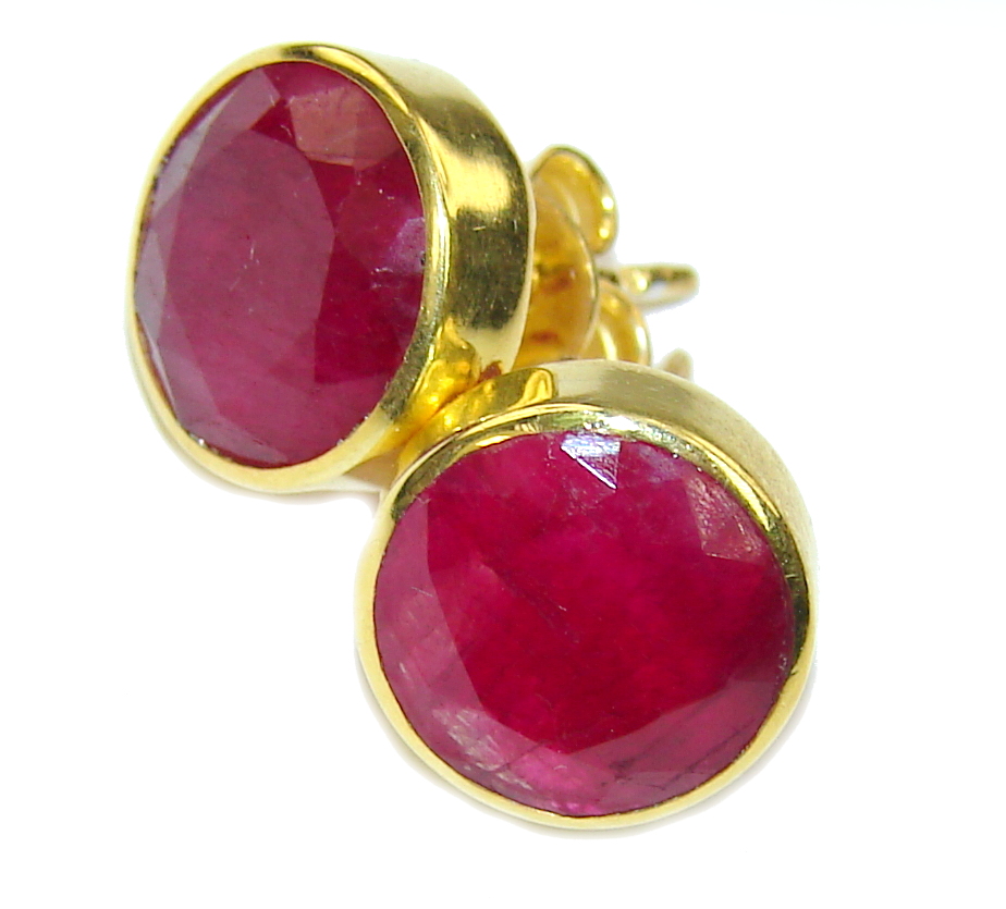 Delicate Pink Ruby, Gold Plated Sterling Silver earrings