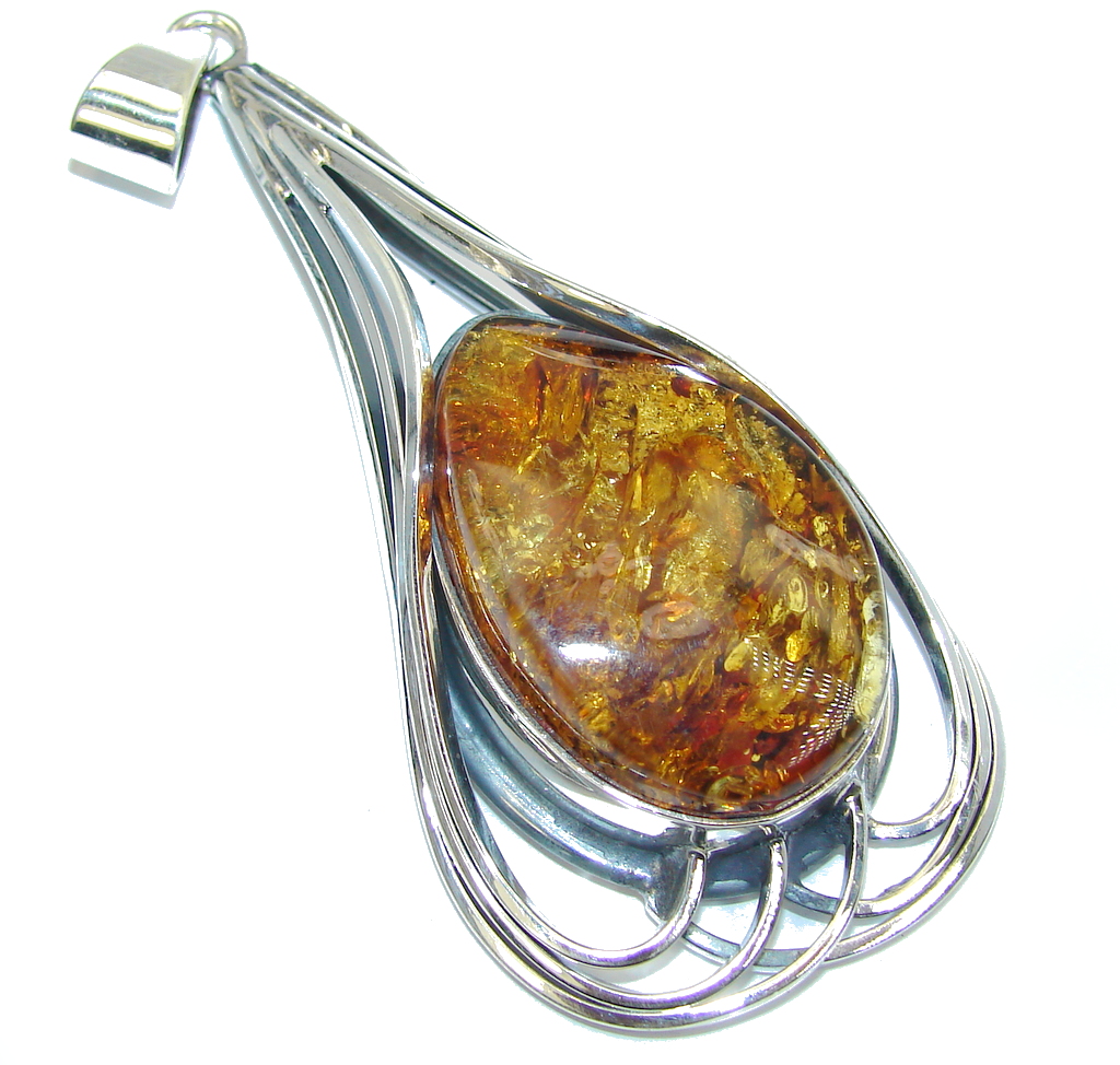 Big 3 1/4 inches Natural AAA Baltic Polish Amber Sterling Silver Pendant