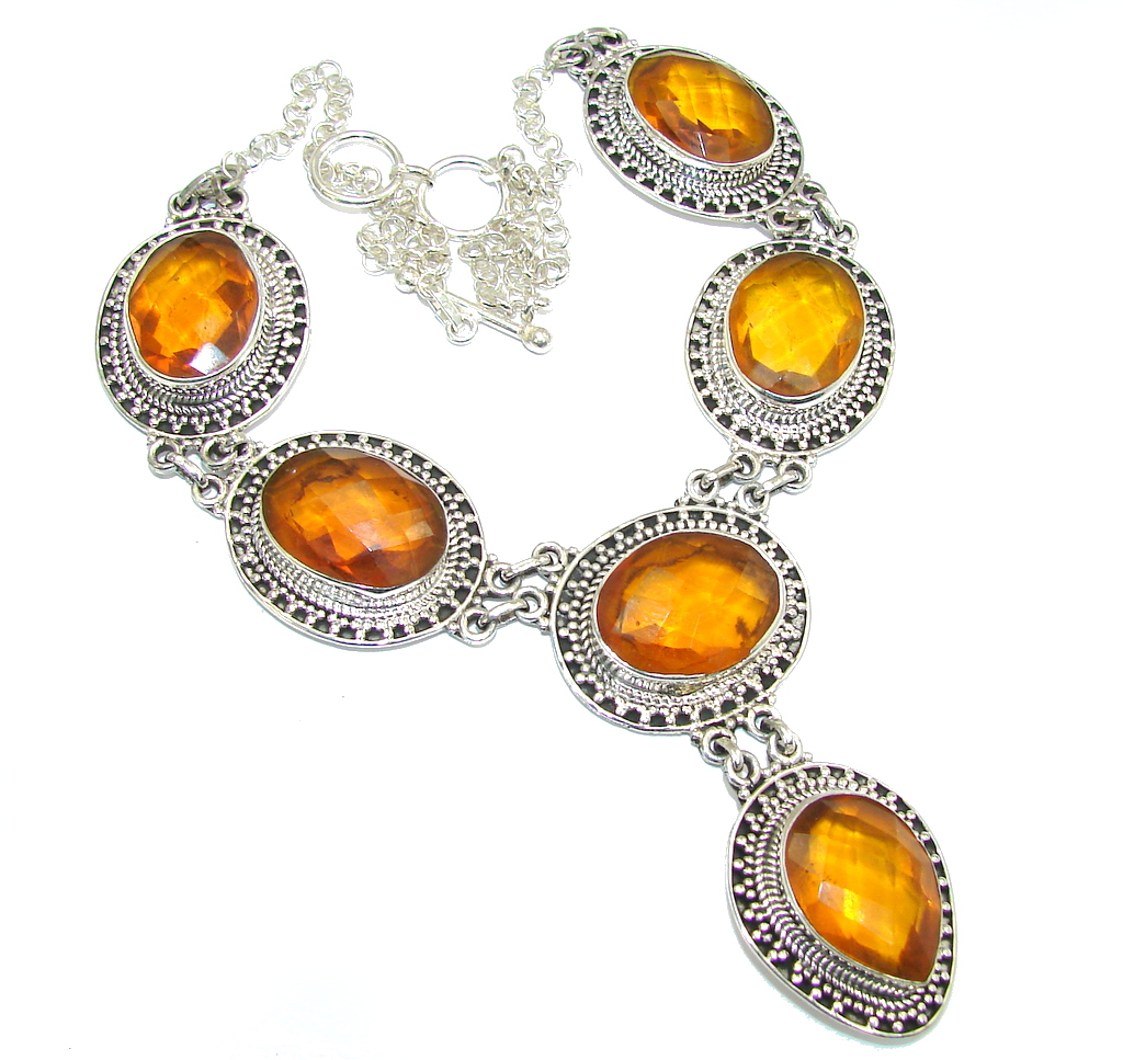 Amazing Golden Topaz Quartz Handcrafted Sterling Silver necklace
