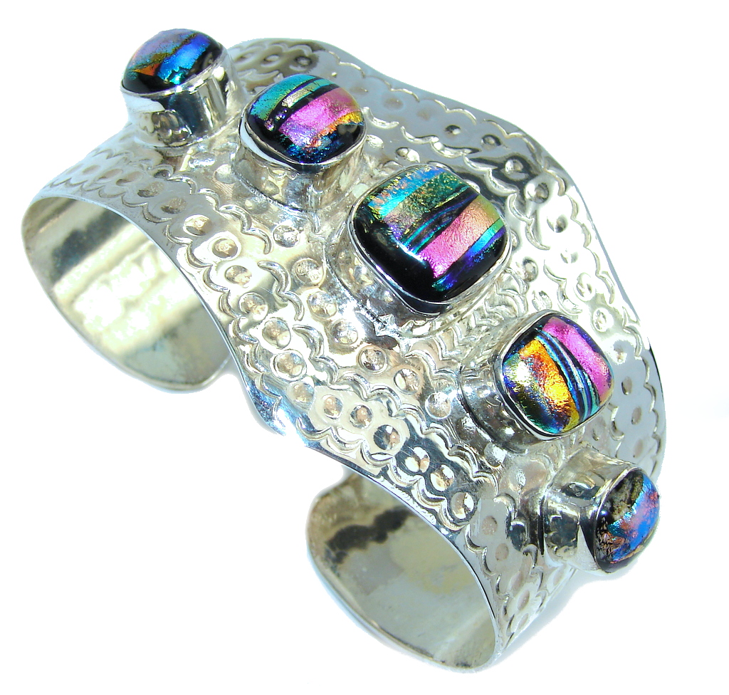 Five Planets Mexican Dichroic Glass Sterling Silver Bracelet / Cuff