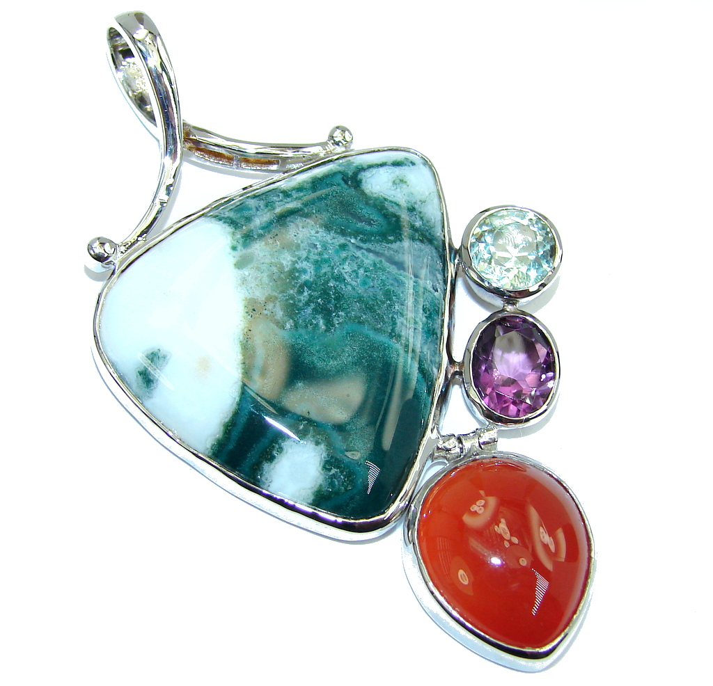 Huge Frozen in Time Moss Agate Sterling Silver Pendant