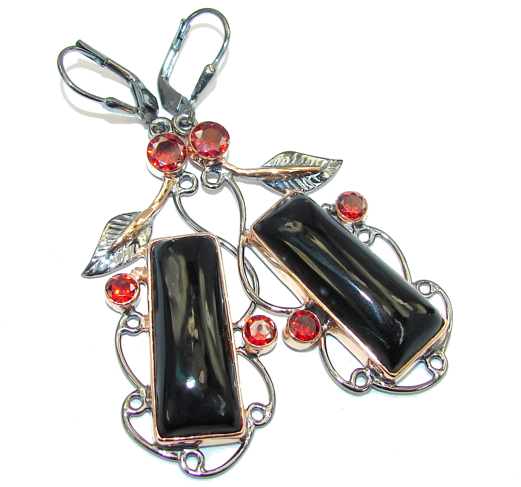 Amazing Black Rose Onyx Rose Gold plated over Sterling Silver earrings