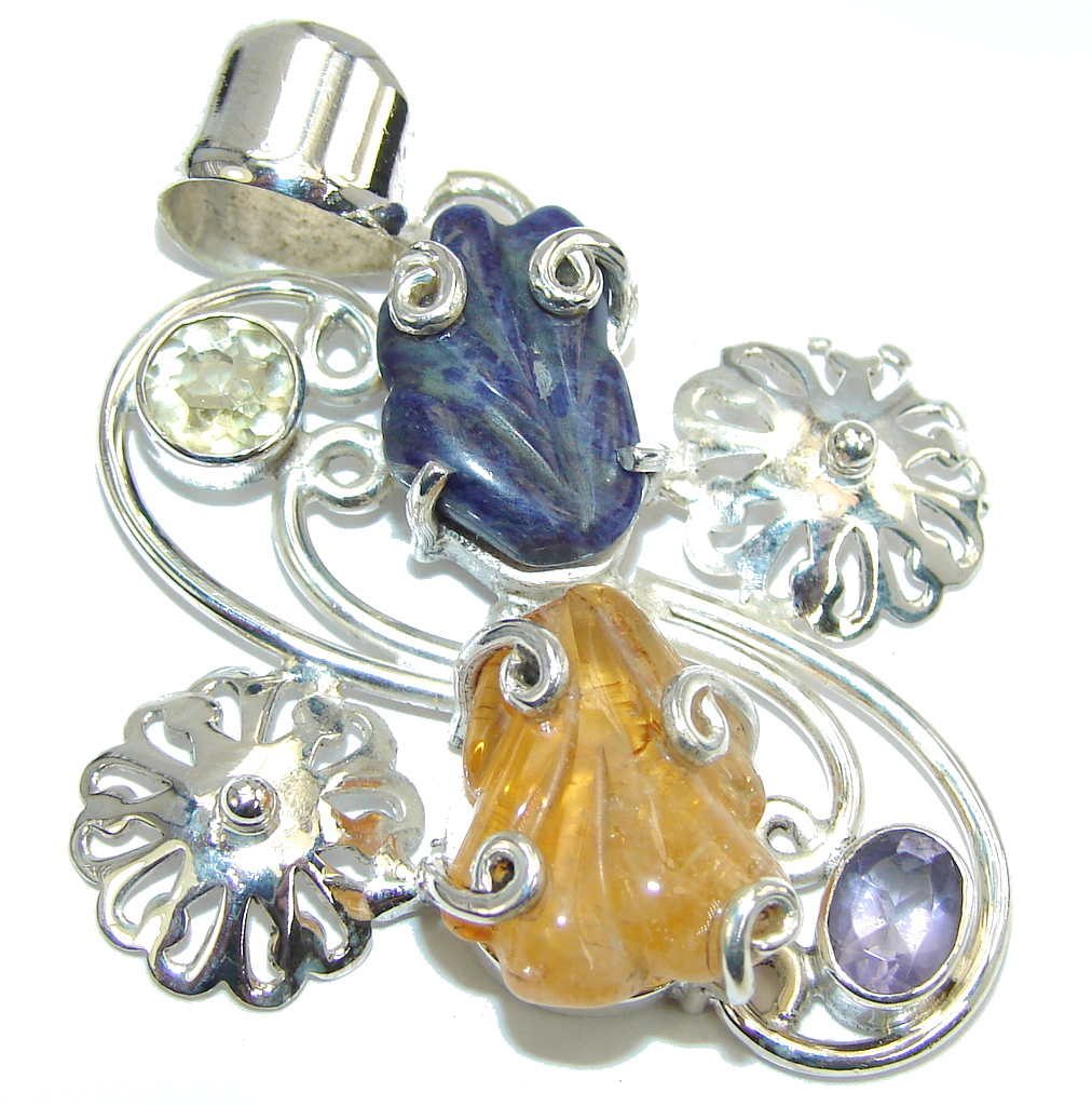 Always Together Sodalite Yellow Citrine Sterling Silver Pendant