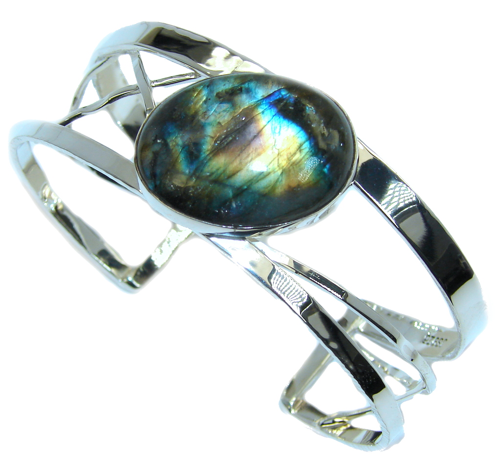 Amazing! Modern Shimmering Labradorite Sterling Silver Bracelet / Cuff