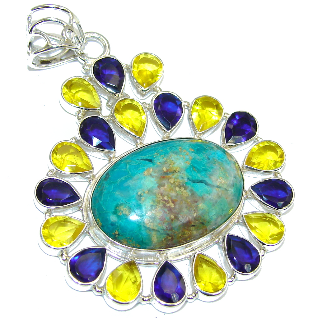 Fresh Water Blue Chrysocolla Sterling Silver Pendant
