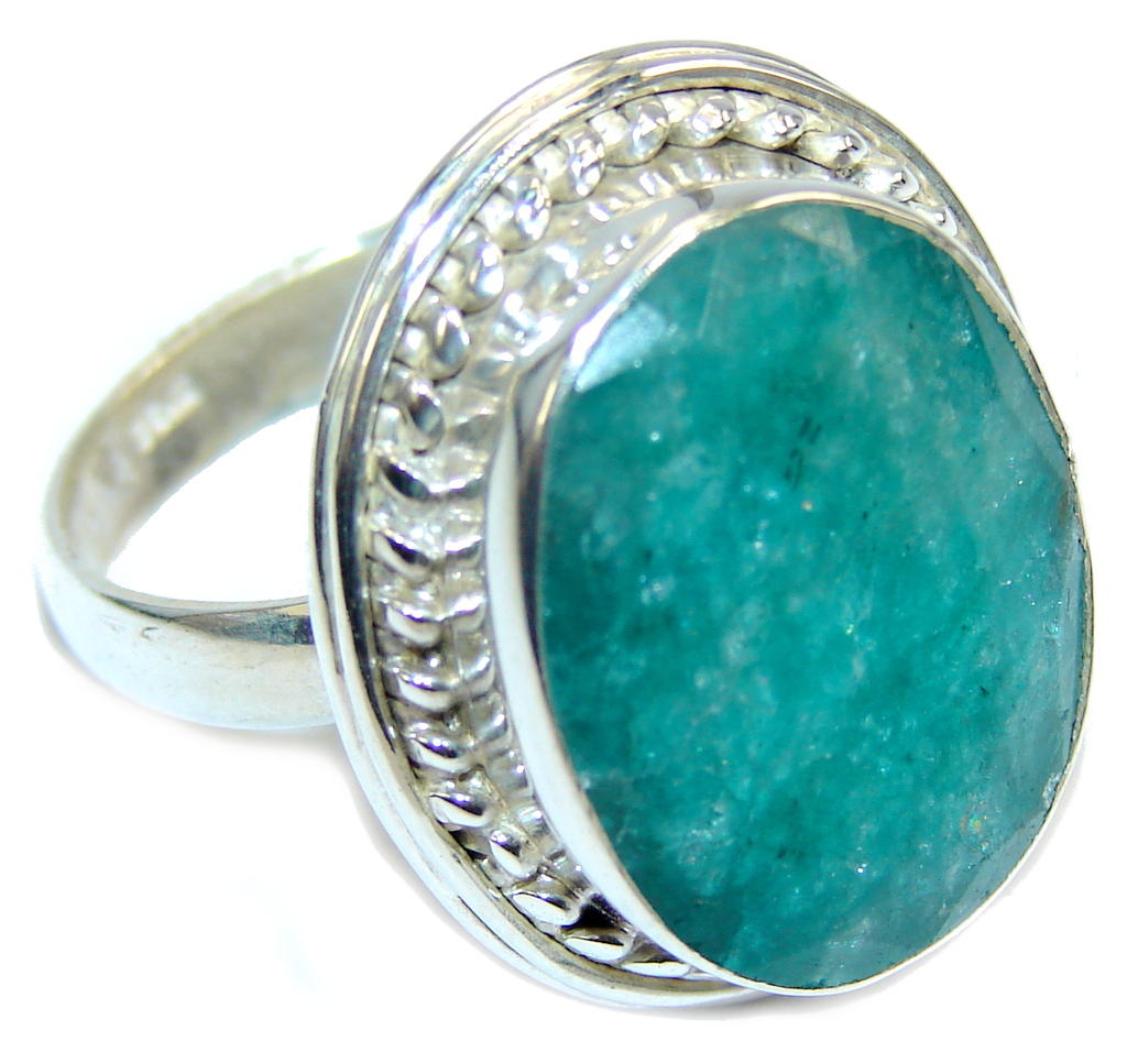 Simple Green Emerald Sterling Silver Ring s. 10 1/4