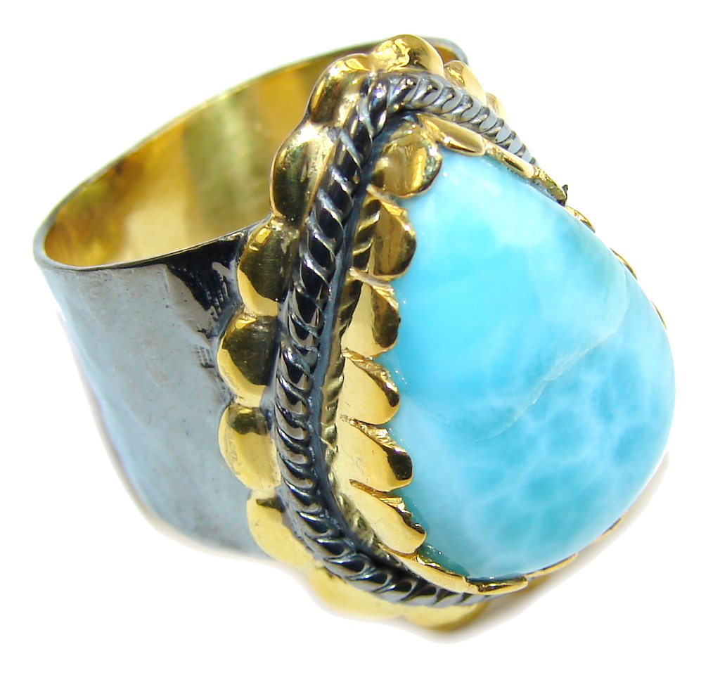 AAA Blue Larimar, Gold Plated, Rhodium Plated Sterling Silver Ring s. 7