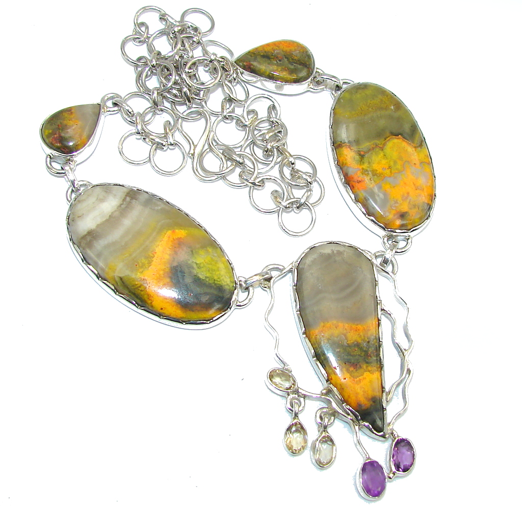 SunRise Joy AAA Yellow Bumble Bee Jasper & Citrine Sterling Silver Necklace