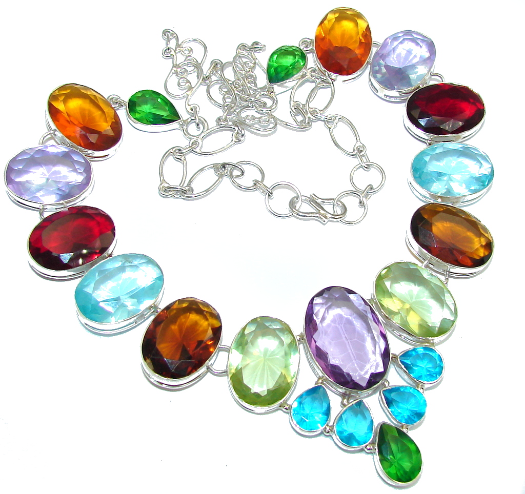 Fiesta Hues multicolor Quartz Handcrafted Sterling Silver Necklace