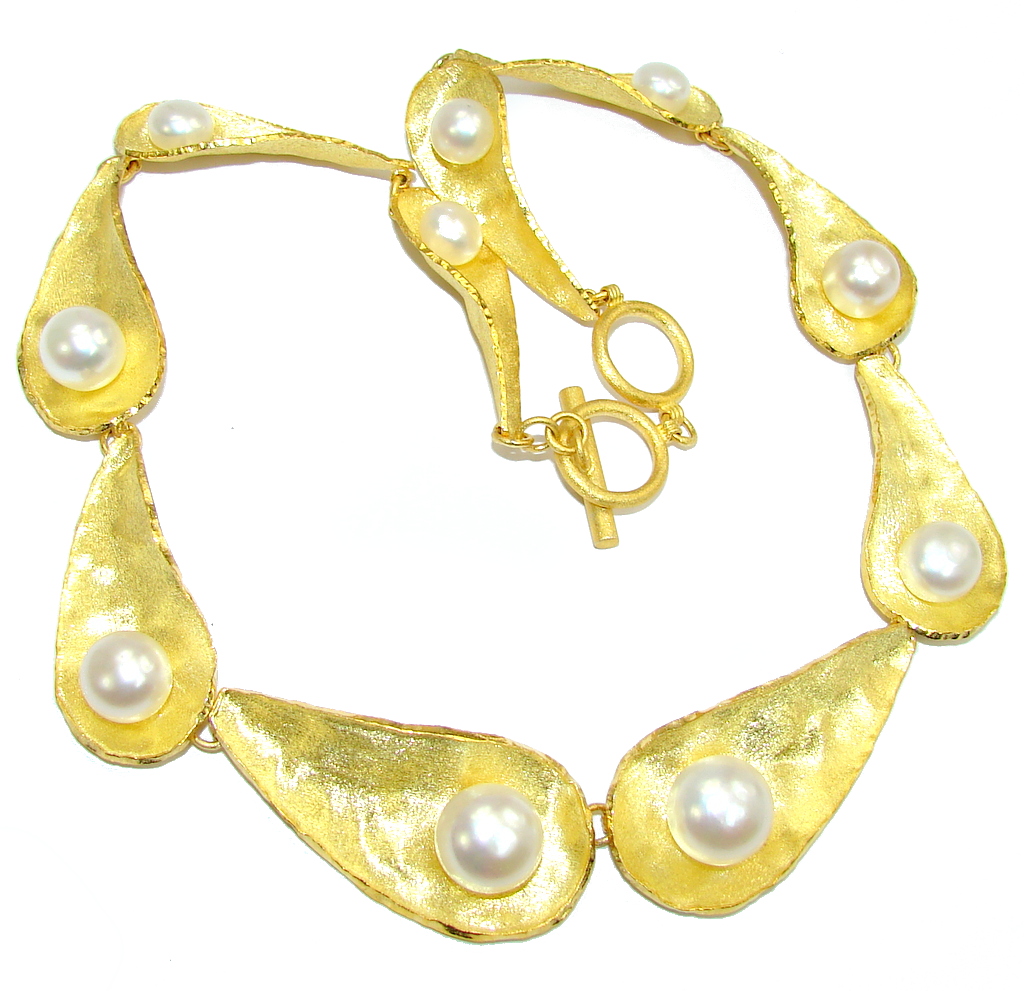 Luxury Design Fresh Water Pearl Gold Plated Sterling Silver necklace