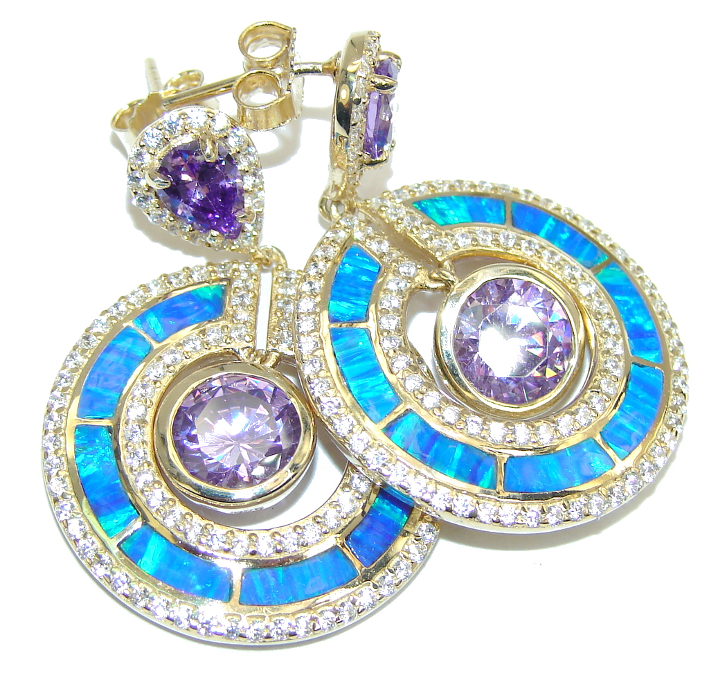 Luxury Purple Cubic Zirconia Fire Opal Sterling Silver earrings