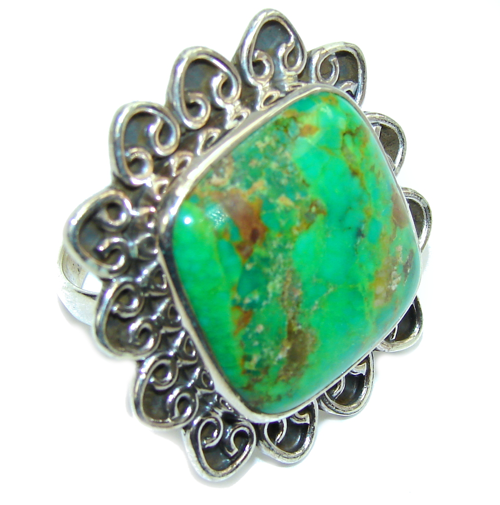 Amazing Green Turquoise Sterling Silver Ring s. 10 1/2
