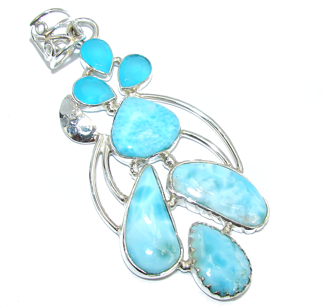 Exotic Beauty AAA Blue Larimar & Aquamarine Sterling Silver Pendant