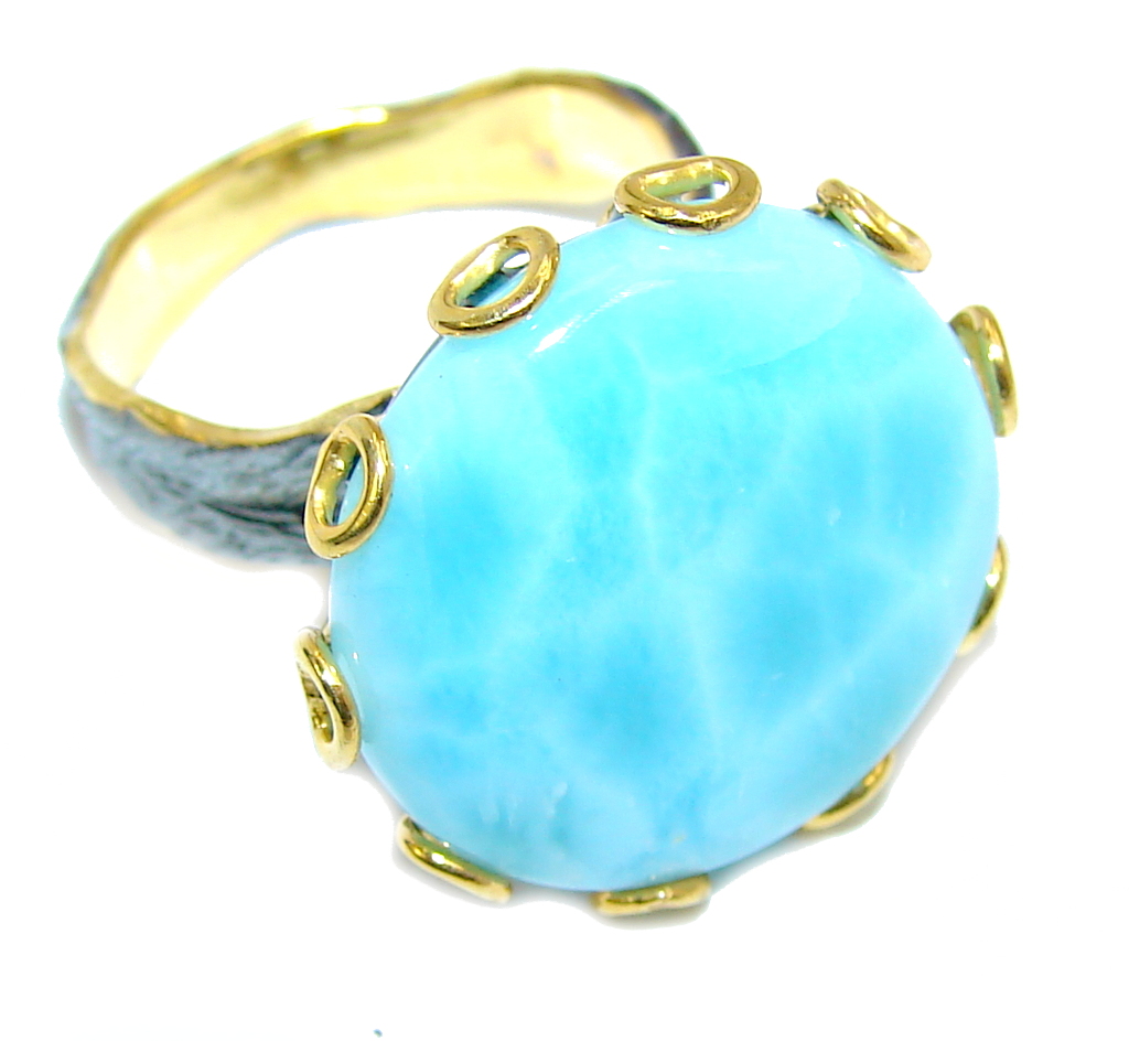 AAA Blue Larimar, Gold Plated, Rhodium Plated Sterling Silver Ring s. 79 1/4