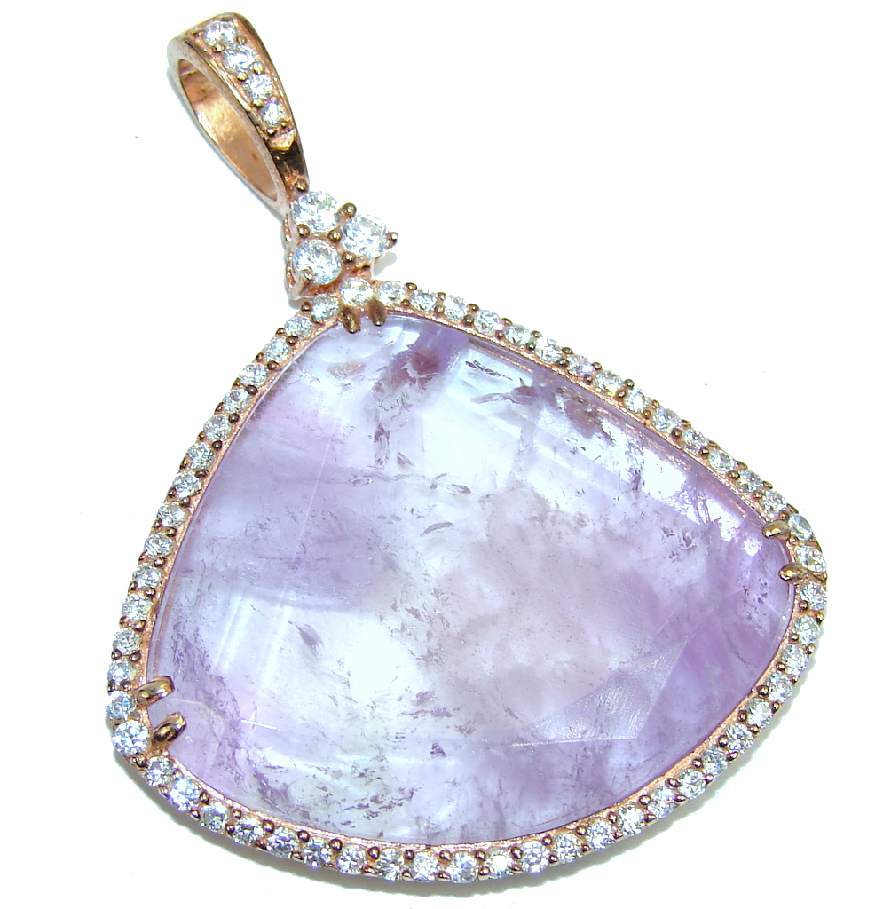 Exclusive AAA Amethyst, 1p. Diamond, Rose Gold Plated Sterling Silver Pendant
