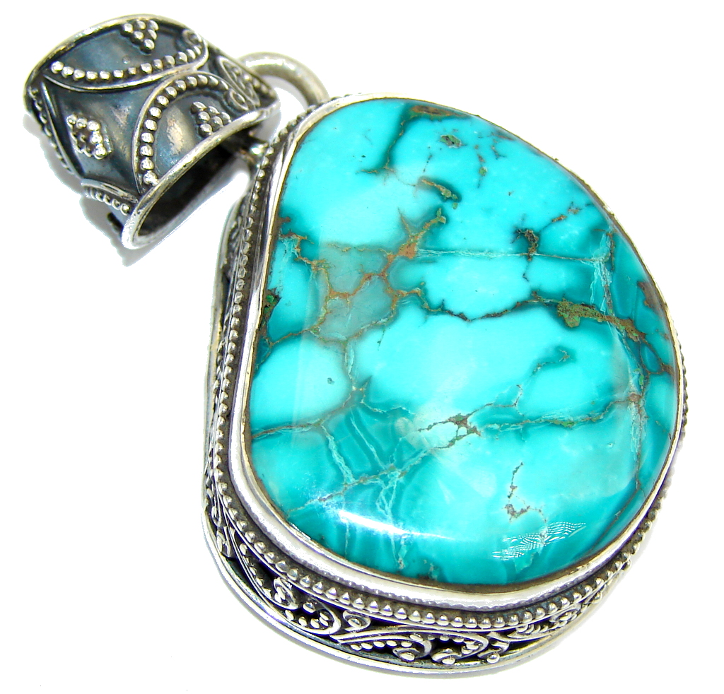 Big! Secret Blue Ocean Turquoise Sterling Silver Pendant