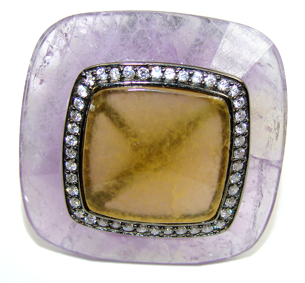 Stunning Design Purple Amethyst & Sapphire Sterling Silver Ring s. 6 - adjustable