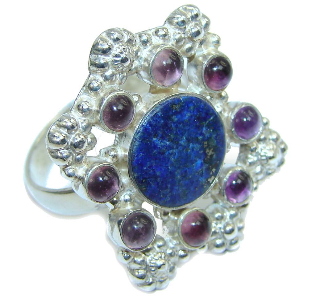 Blue Lapis Lazuli & Amethyst Sterling Silver Ring s. 10 1/2