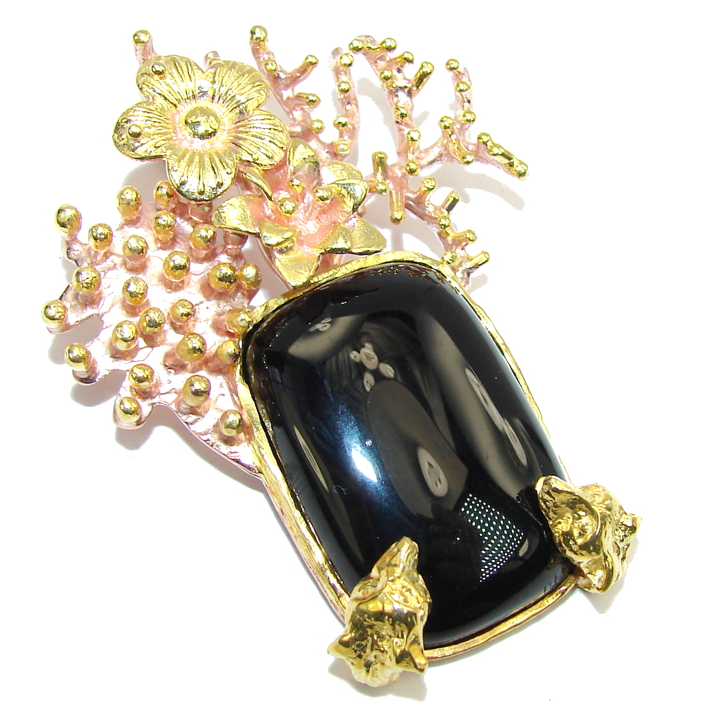 Big! Fashion Design Black Onyx Gold Plated over Sterling Silver Pendant