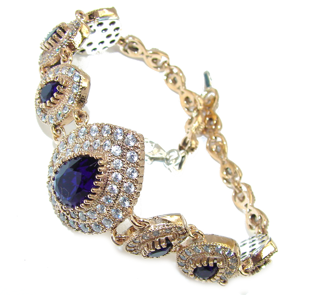 Victorian Style! Blue Sapphire Quartz & White Topaz Sterling Silver Bracelet