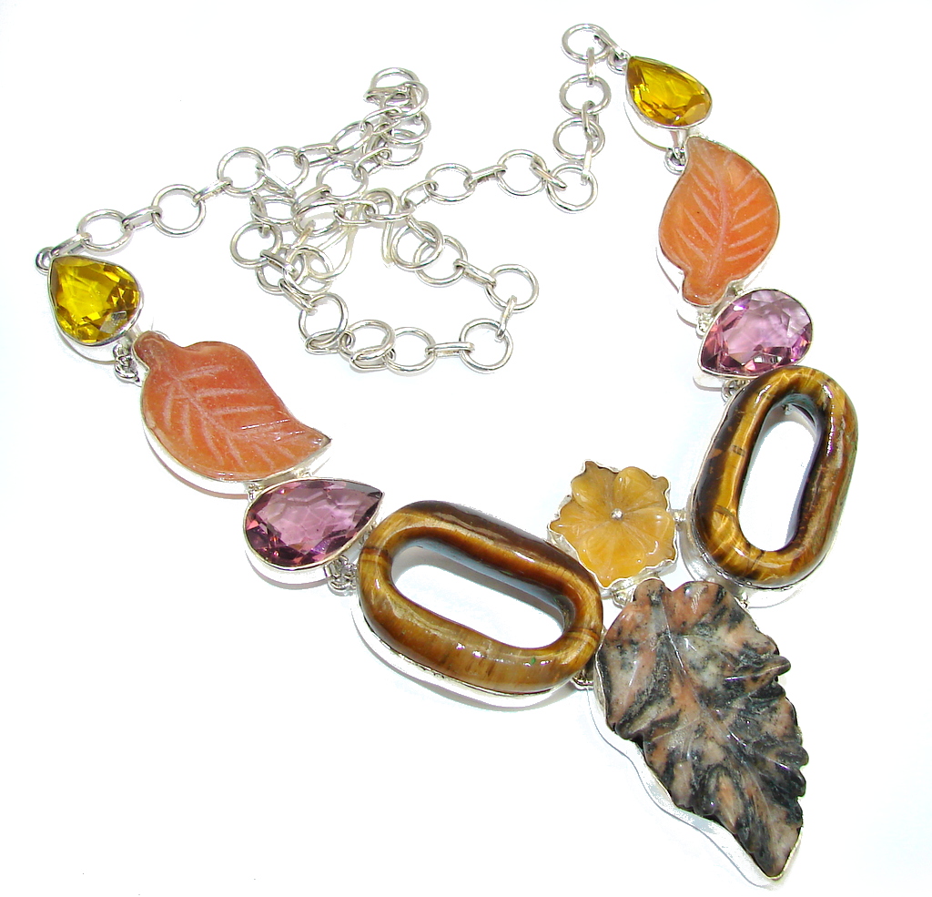 Big! Classic Design Dendritic Agate Sterling Silver necklace
