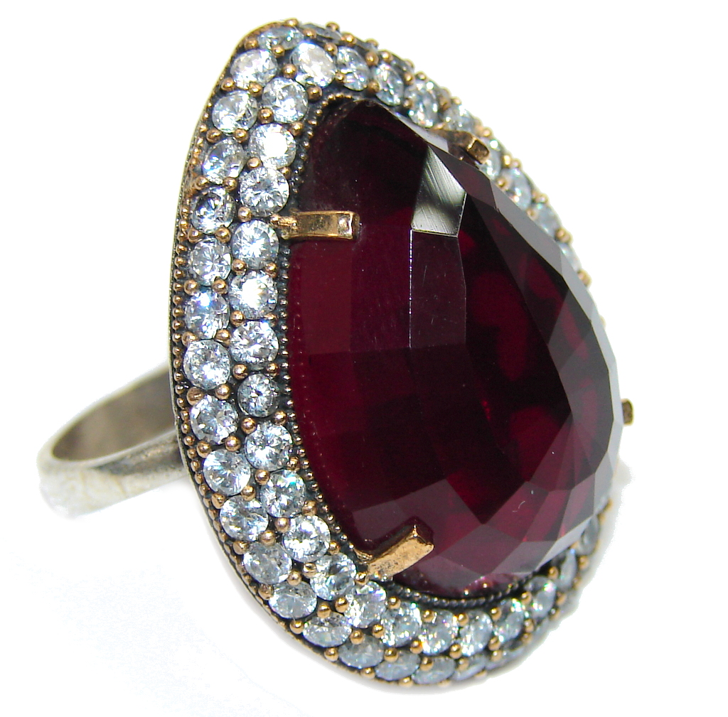 Big! Victorian Style Garnet Quartz Sterling Silver Ring s. 8 1/4