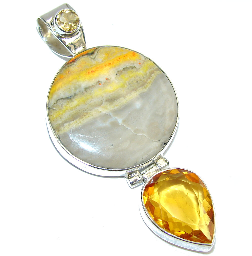Amazing Storm Bumble Bee Jasper Sterling Silver Pendant