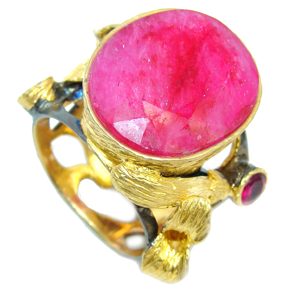 Beautiful AAA Pink Ruby, Gold Plated, Rhodium Plated Sterling Silver Ring s. 8