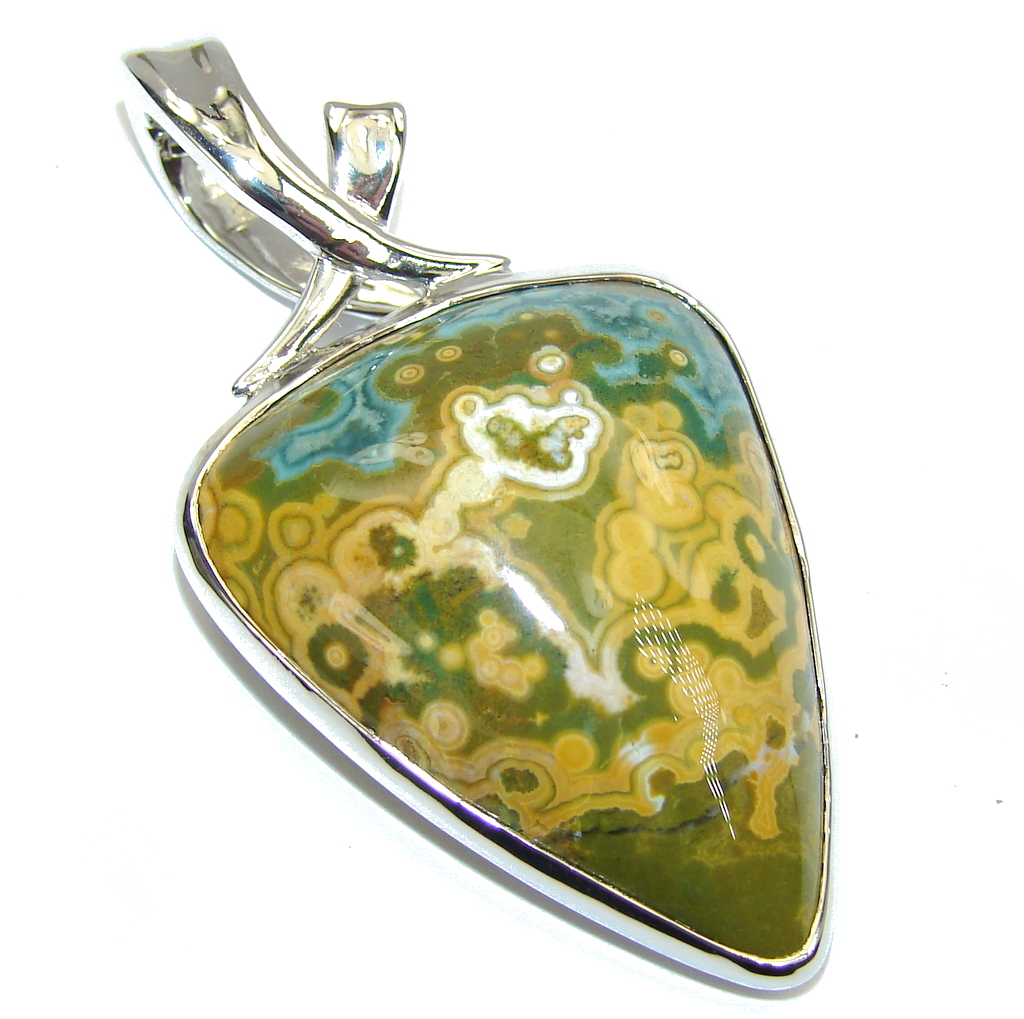Amazing Green AAA Ocean Jasper Sterling Silver Pendant