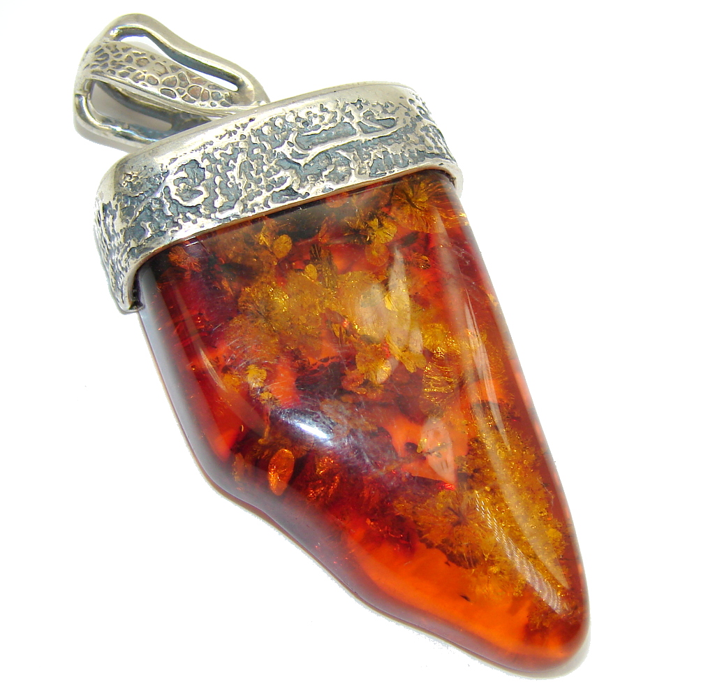 Natural AAA Baltic Polish Amber Sterling Silver Pendant