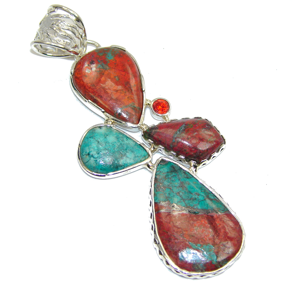 Big! Fantastic AAA Red Sonora Jasper & Garnet Sterling Silver Pendant