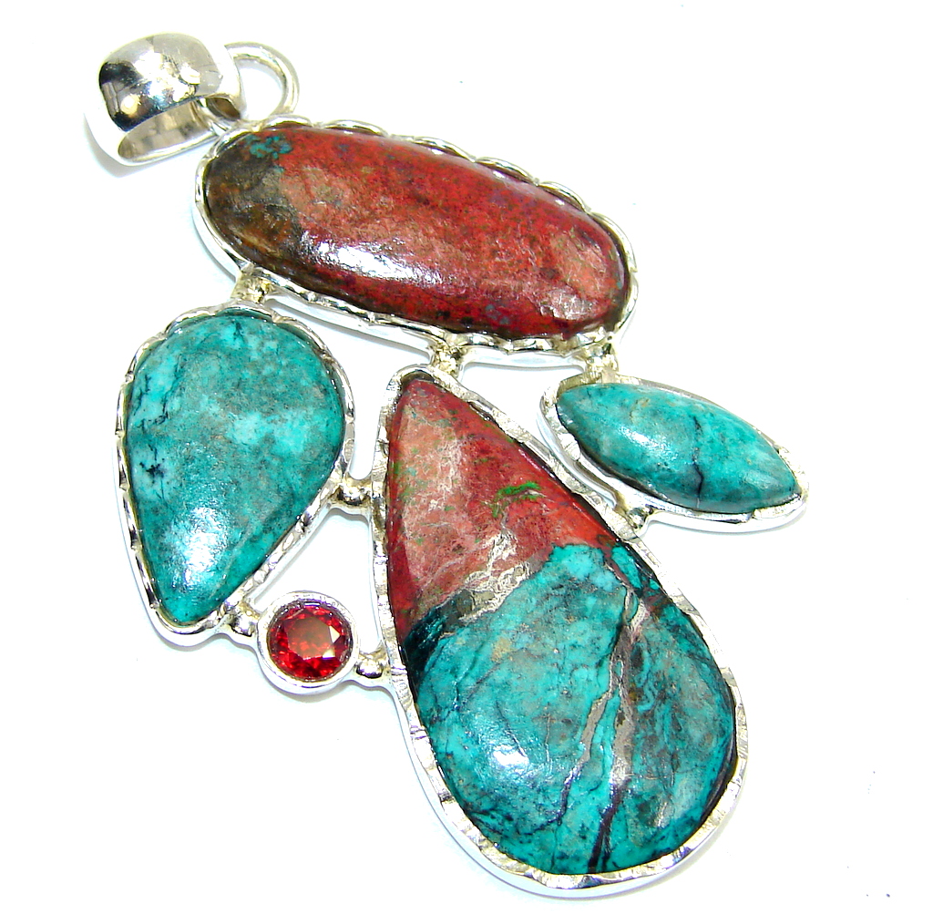 Amazing AAA Red Sonora Jasper & Garnet Sterling Silver Pendant