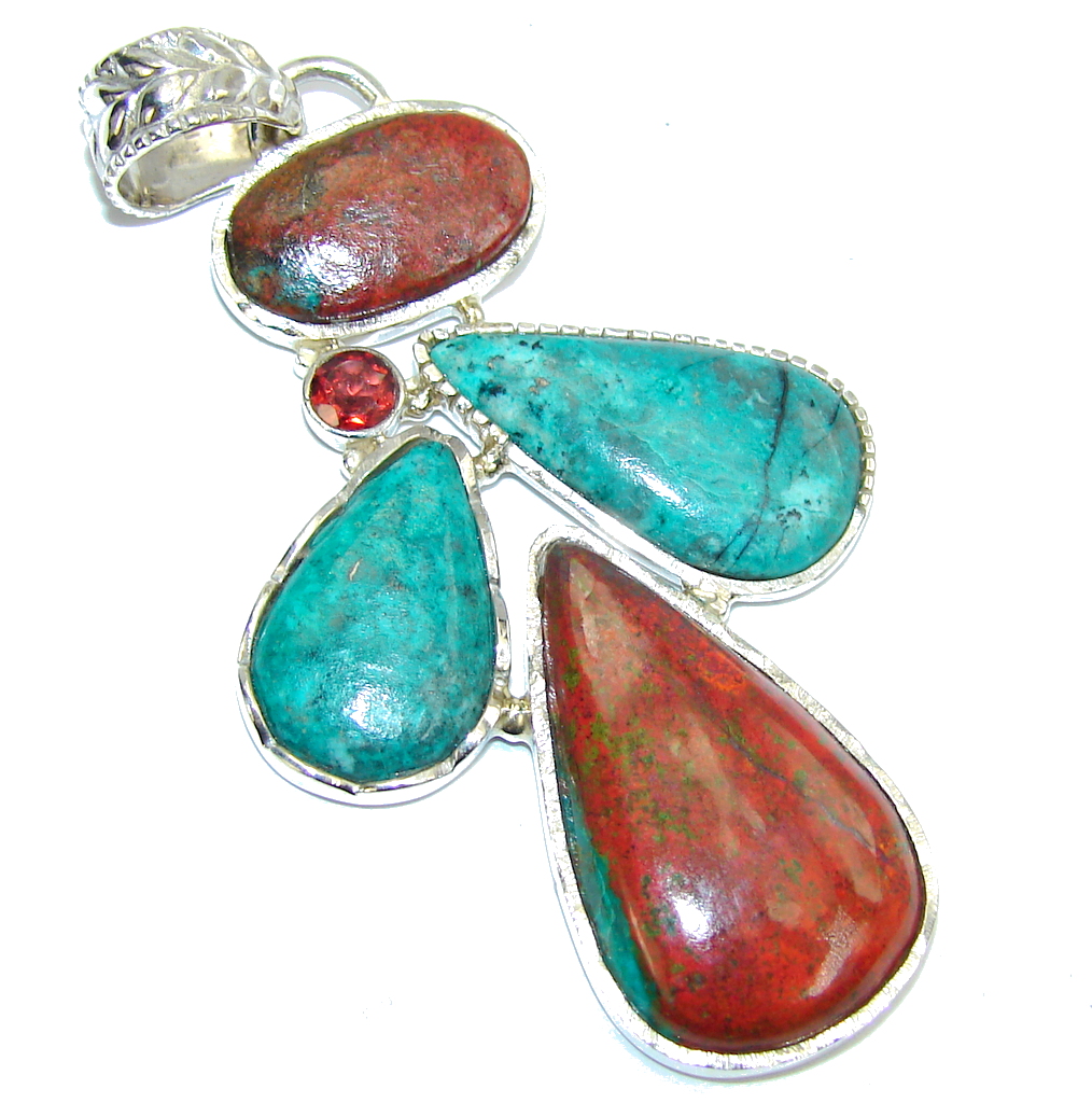 Beauty AAA Red Sonora Jasper & Garnet Sterling Silver Pendant