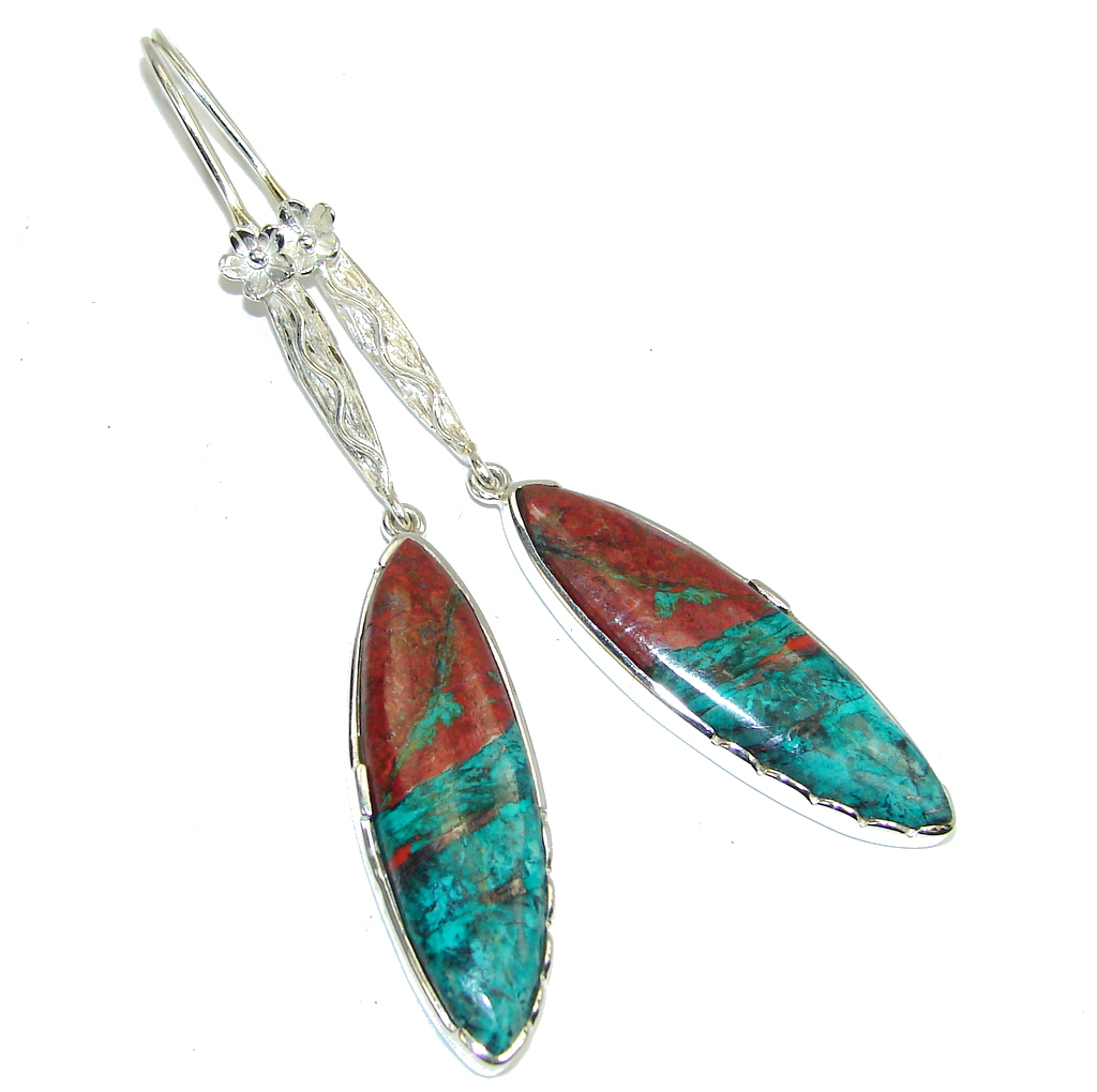 Amazing AAA Red Sonora Jasper Sterling Silver Earrings/ Very Long