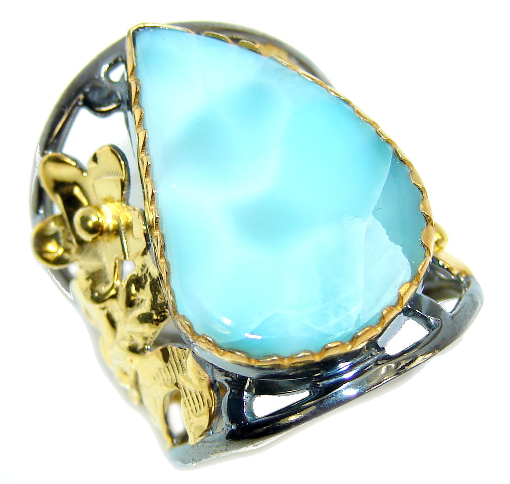 AAA Blue Larimar, Gold Plated, Rhodium Plated Sterling Silver Ring s. 8