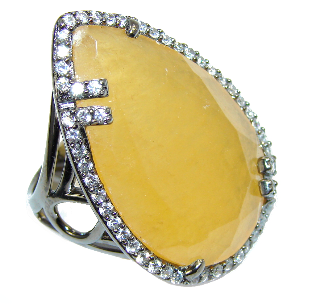 Stunning AAA Created Yellow Sapphire & White Topaz, Rhodium Plated Sterling Silver Ring s. 8