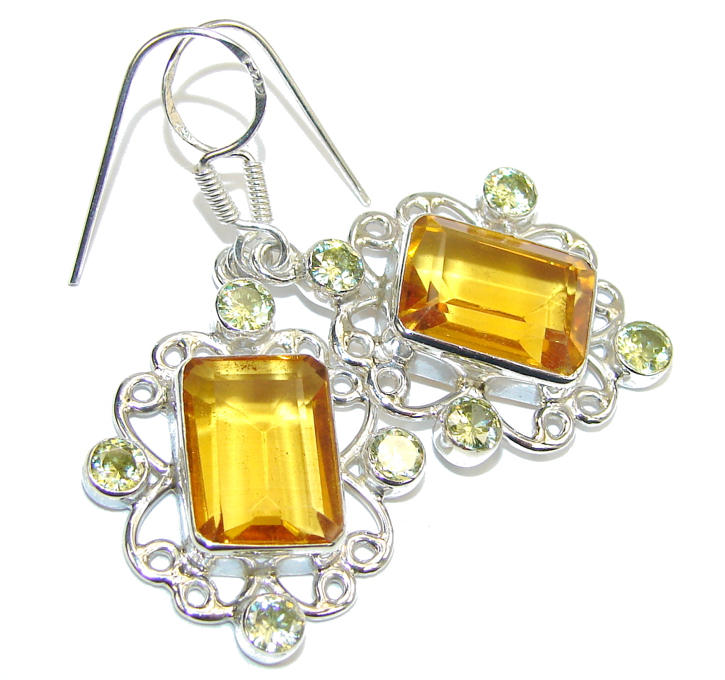 Fashion Beauty Orange Quartz Peridot Sterling Silver earrings
