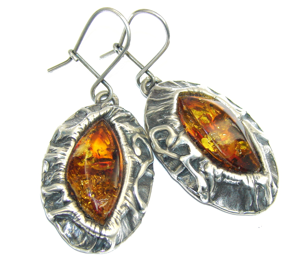 Big! Classic Beauty AAA Russian Amber Sterling Silver Earrings